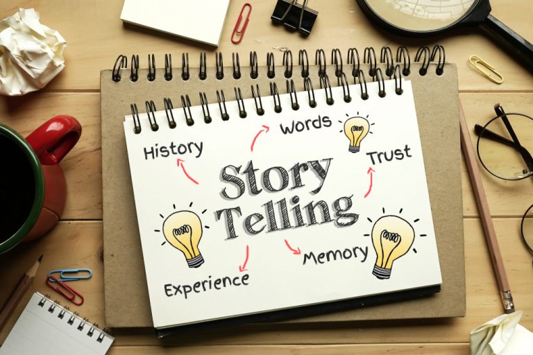 Storytelling concept chart written on a notebook