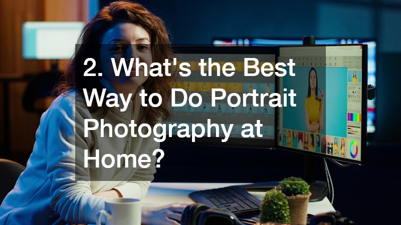 a photographer editing a portrait photo of a woman